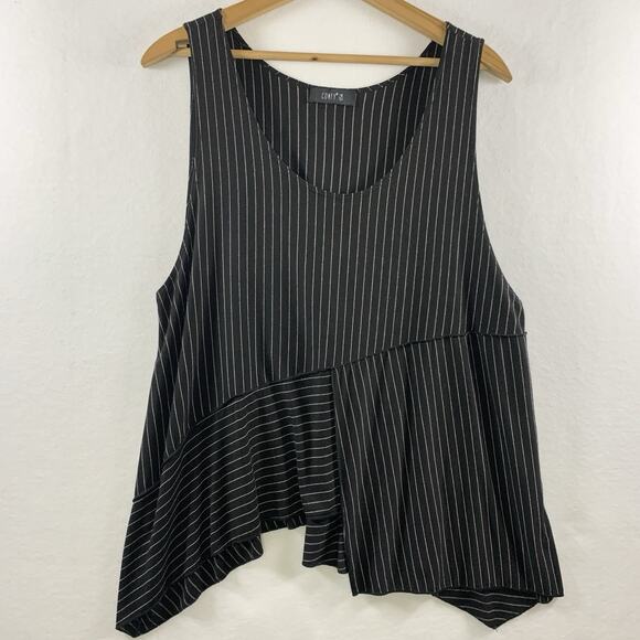 Comfy USA Women Asymmetrical Tank Top Sz L/XL Pin Striped Lagenlook Travel Layer - Picture 1 of 10